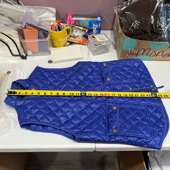 J CREW Womens Shiny Quilted Field Vest Jacket Size XSP Blue Sleeveless Down - Picture 8 of 8